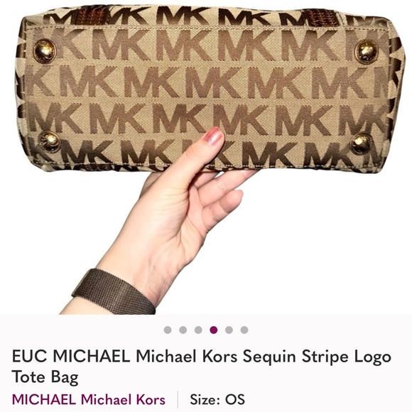 EUC MMK Sequin Stripe Tan Tote Bag - Picture 4 of 6